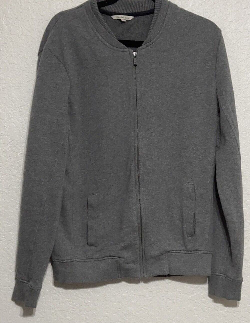 Calvin Klein Full Zip Sweater Jacket Men Gray Cotton Blend Pockets Size Medium